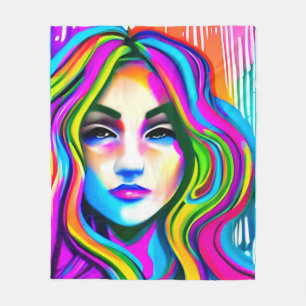 Cobertor De Velo Retrato Retro de uma Mulher com Cabelo Arco-íris