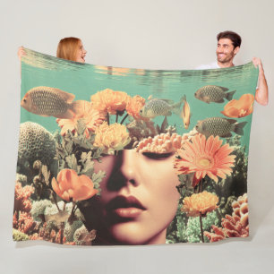 Cobertor De Velo Retrato Surrealista Subaquático Com Flores de Cora