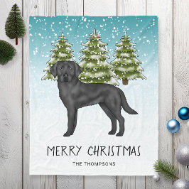 Cobertor De Velo Retriever Labrador Preto Floresta de Inverno Texto