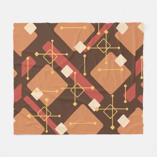Cobertor De Velo Retro 1950s Art Diamonds Brown Orange (Frente (Horizontal))