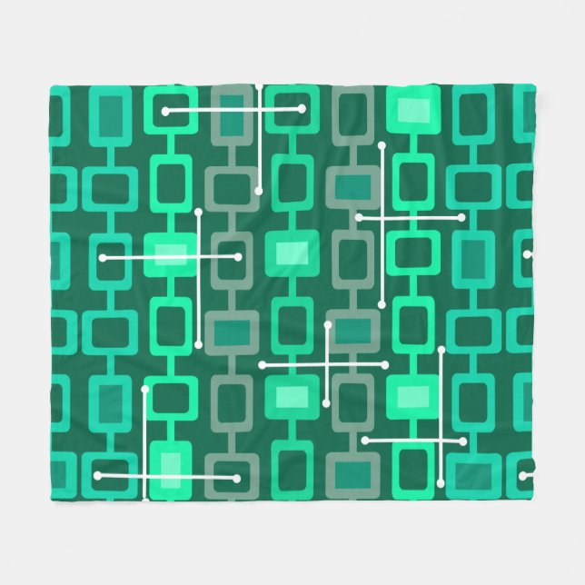 Cobertor De Velo Retro 1950s Geometric Pattern Turquoise (Frente (Horizontal))