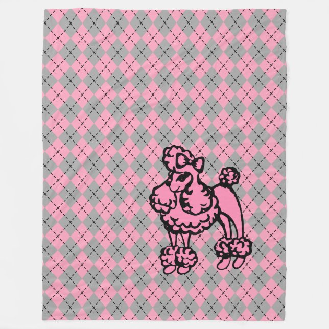Cobertor De Velo Retro Argyle Francês Pink Poodle Blanket Gif (Frente)