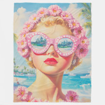 Retro Beach Girl com óculos de sol florais