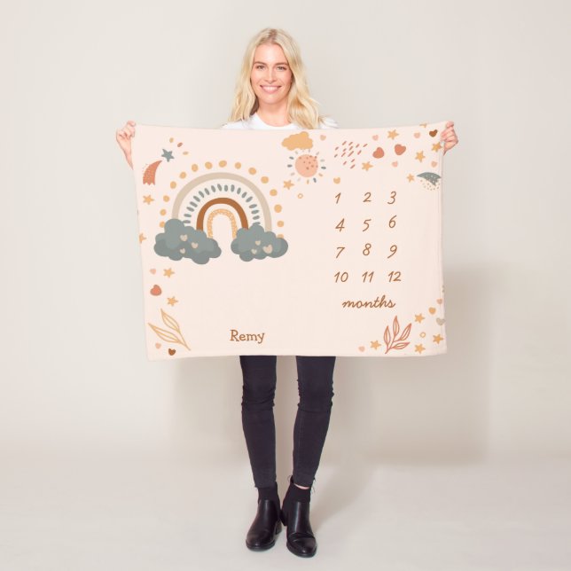 Cobertor De Velo Retro Boho Rainbow Rust Baby Milestone Meses (In Situ)