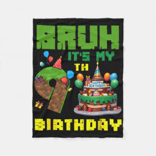 Cobertor De Velo Retro Bruh É Meu 9º Aniversário Bolo Pixel Gamer 9