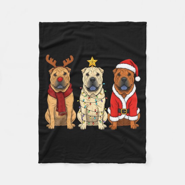 Cobertor De Velo Retro Christmas Shar Pei Santa Reindeer Dog Lover  (Frente)