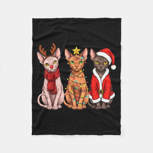 Cobertor De Velo Retro Christmas Sphynx Cat Santa Reindeer  (Frente)