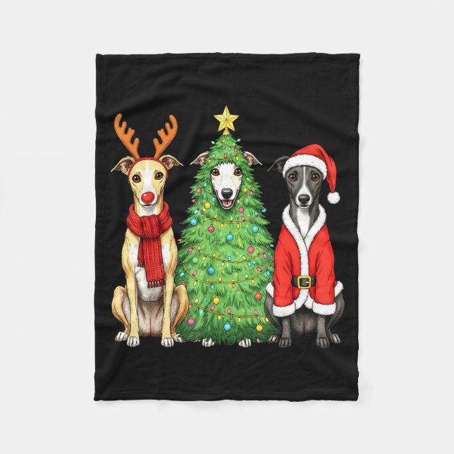 Cobertor De Velo Retro Christmas Whippet Santa Reindeer Dog Lover  (Frente)