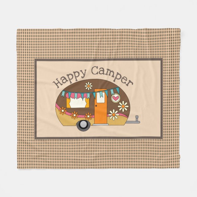 Cobertor De Velo Retro Daisy Happy Camper (Frente (Horizontal))