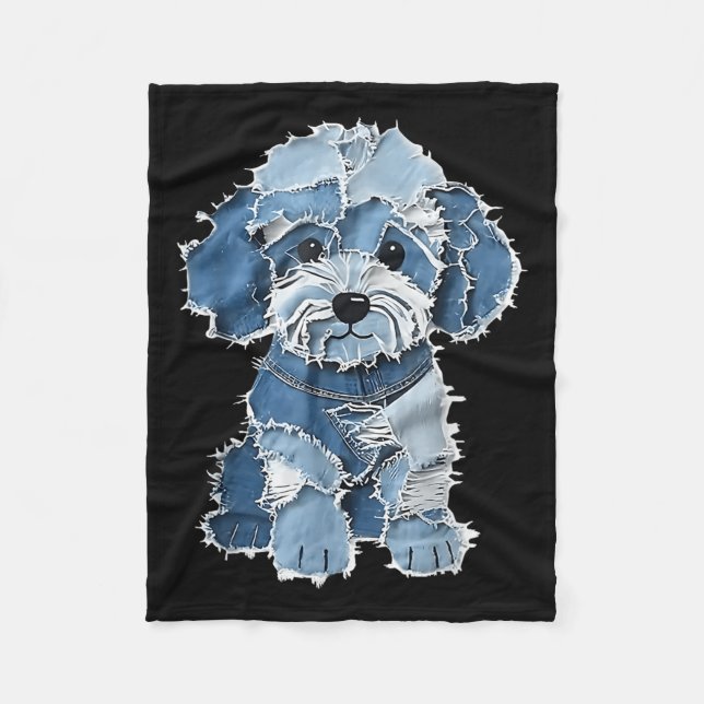Cobertor De Velo Retro Denim Dog Patch, Engraçado Shabby Blue Jean  (Frente)