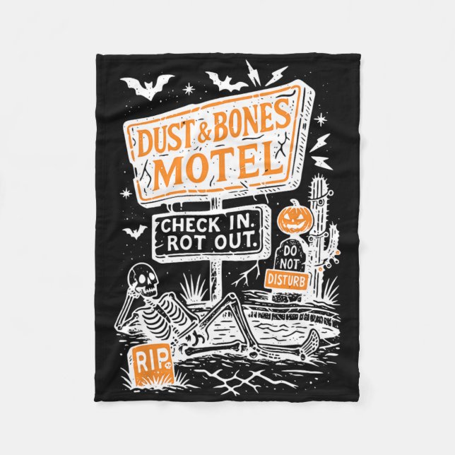 Cobertor De Velo Retro Funny Skeleton Dust E Bones Motel Spooky H (Frente)
