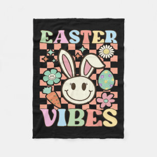 Cobertor De Velo Retro Groovy Páscoa Vibes Bunny Checkered Smile Wo
