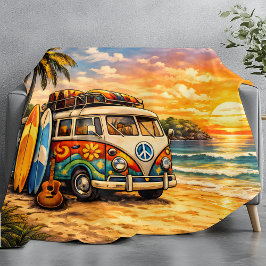 Cobertor De Velo Retro Ônibus de Praia Hippie dos Anos 60 | Pôr do 