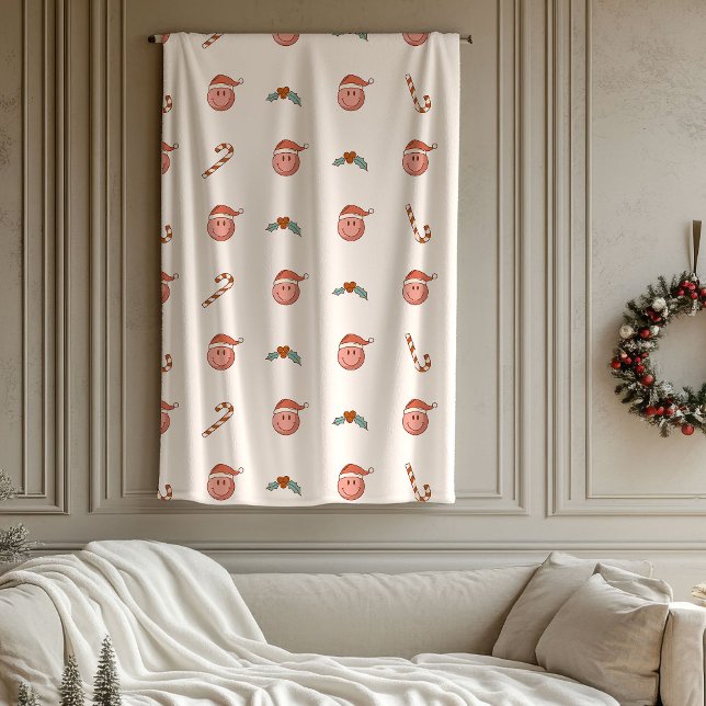 Cobertor De Velo Retro Pastel Christmas Smile Emoticons Groovy 70th (Retro Pastel Christmas Smile Emoticons Groovy 70th Fleece Blanket)