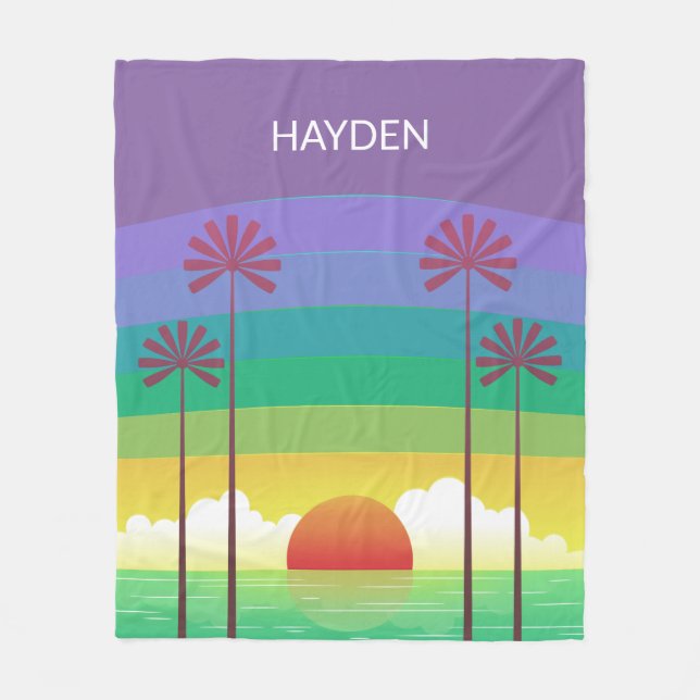 Cobertor De Velo Retro Purple Sunset Palm Trees Art Personalised (Frente)