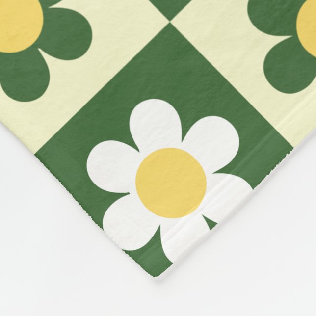 Cobertor De Velo Retro Sage Green and Cream Daisy Checkerboard  (Quina)