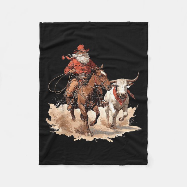 Cobertor De Velo Retro Santa Rodeo Reindeer Cowboy Western Horse Hi (Frente)