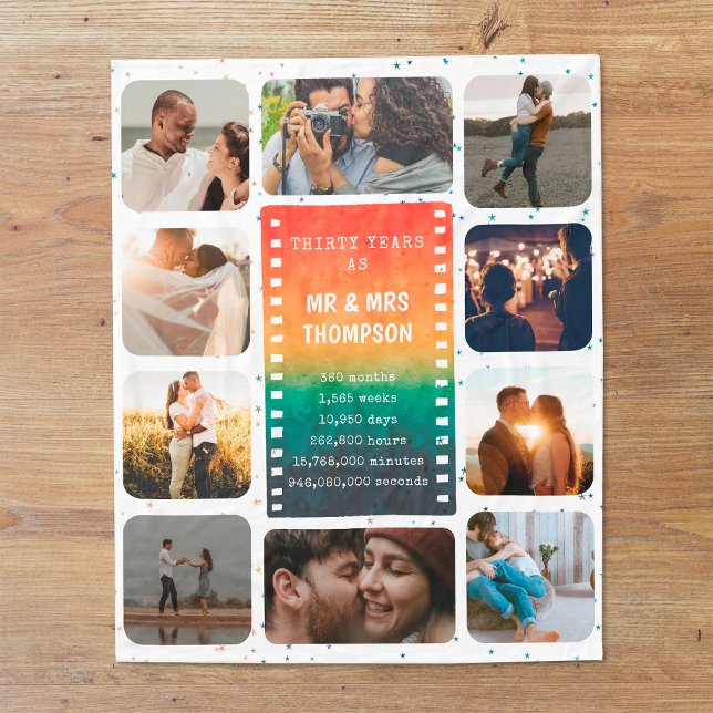 Cobertor De Velo Retro Sunset Photo Mr and Mrs 30th Anniversary (Criador carregado)