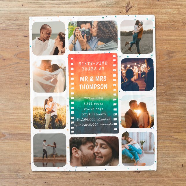 Cobertor De Velo Retro Sunset Photo Mr and Mrs 65th Anniversary (Criador carregado)