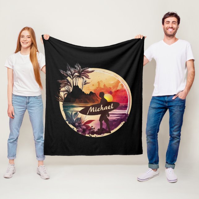 Cobertor De Velo Retro Surfer Sunset Beach (In Situ)