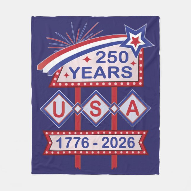 Cobertor De Velo Retro USA 250th Anniversary Marquee Sign 1776-2026 (Frente)