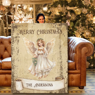 Cobertor De Velo Retro Vintage Guardian Angel Feliz Natal
