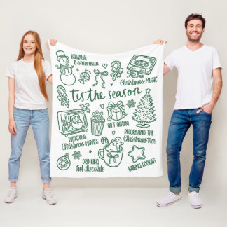 Cobertor De Velo Retro Whimsical Festive Green Christmas Doodles
