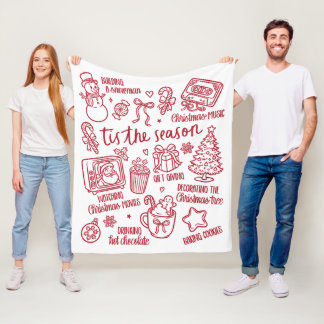 Cobertor De Velo Retro Whimsical Festive Red Christmas Doodles