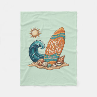 Cobertor De Velo Ride The Waves Vintage Beach Throw Blanket