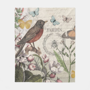 Cobertor De Velo Robin Elegant Bird Butterfly Arte Francesa