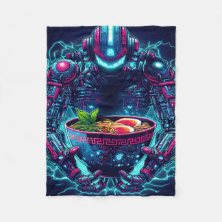 Cobertor De Velo Robô Cyberpunk Futurista Neon Comida Ramen