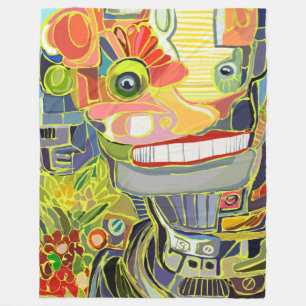 Cobertor De Velo Robô feliz sorrindo com flores