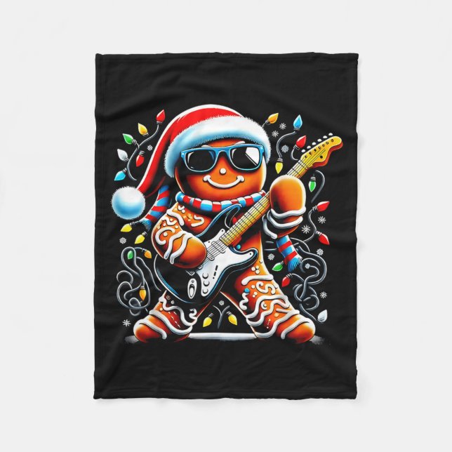Cobertor De Velo Rock Star Gingerbread Christmas Guitar Lights Men  (Frente)