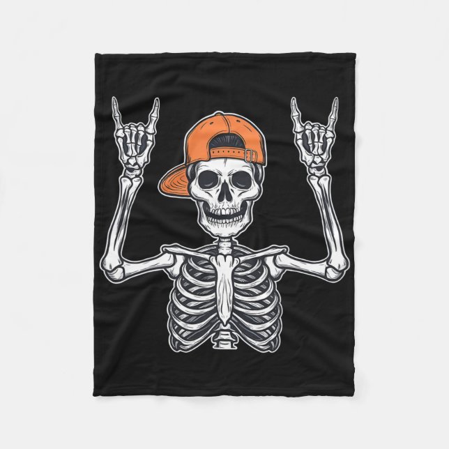 Cobertor De Velo Rocker Skeleton Skater Boné Halloween Rock Men (Frente)