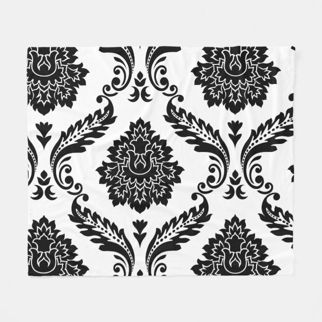 Cobertor De Velo Rococo Damask Padrão Grande Descentralizado Preto  (Frente (Horizontal))