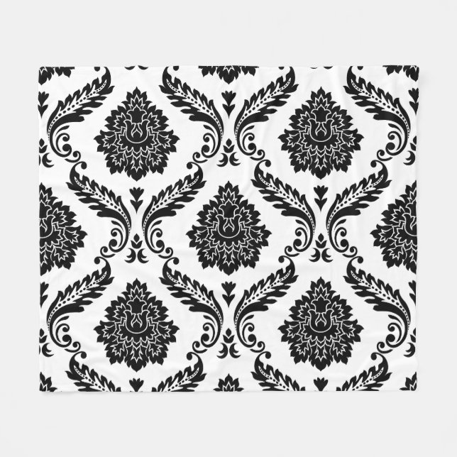 Cobertor De Velo Rococo Damask Padrão Grande Preto no Branco (Frente (Horizontal))