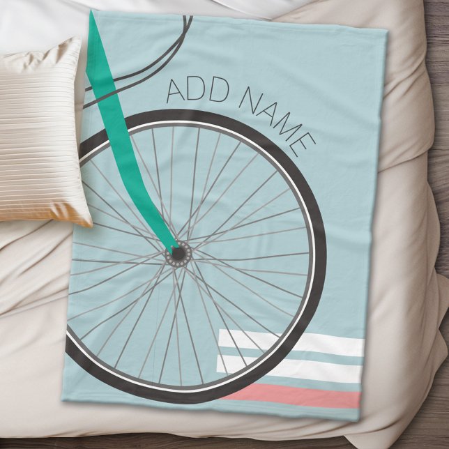 Cobertor De Velo Roda de Bicicleta do hipster com Nome Personalizad (Personalized fleece blanket - Sports Theme)