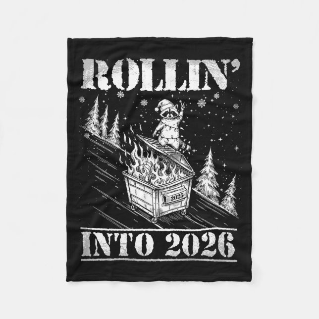 Cobertor De Velo Rollin' Into 2026 Funny Raccoon Dumpster Fire Art  (Frente)