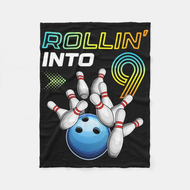 Cobertor De Velo Rollin Into 9 Retro Bowling Birthday Party 9th Bir (Frente)