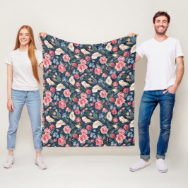 Cobertor De Velo Romantic Navy Blue Floral Garden Pattern