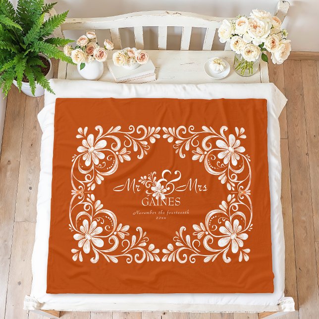 Cobertor De Velo Romântico Queimado Laranja Shabby Chic Sr & Sra Fl (Criador carregado)