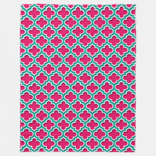 Cobertor De Velo Rosa Azul-petróleo Branco Quatrefoil Marroquino #5