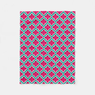 Cobertor De Velo Rosa Azul-petróleo Branco Quatrefoil Marroquino #5