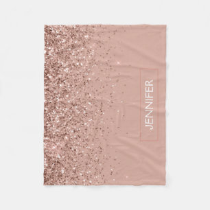 Cobertor De Velo Rosa Bege Dourado Rosa Brilho Monograma Nome Luxo