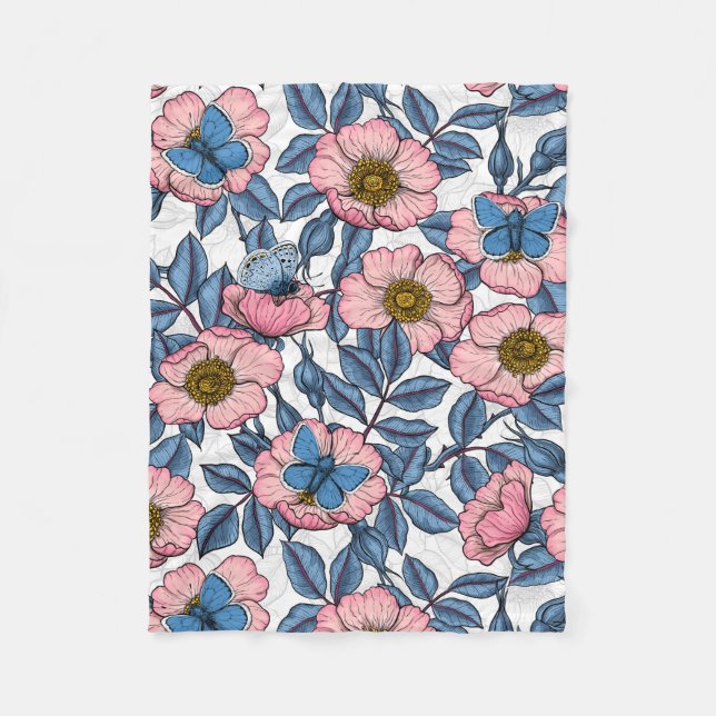 Cobertor De Velo Rosa de cães e borboletas (Frente)