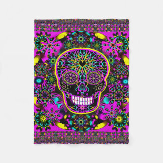 Cobertor De Velo Rosa do néon do crânio do açúcar