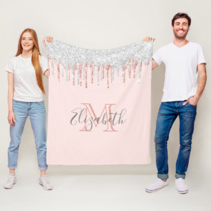 Cobertor De Velo Rosa dourado, brilho prateado, monograma rosa