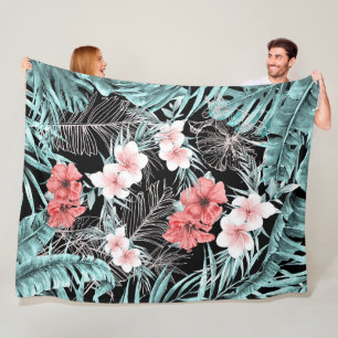 Cobertor De Velo Rosa Dourado Tropical Botânico Paraíso Ilha Chic