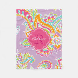 Cobertor De Velo Rosa e Lilac Boho Paisley Monogramas
