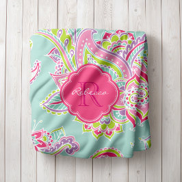Cobertor De Velo Rosa e Mint Boho Paisley Monogramas
